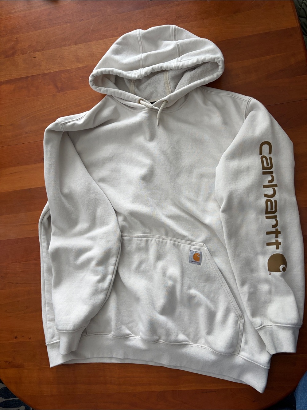 Carhartt White Crewneck Hoodie with Gold Sleeve Logo